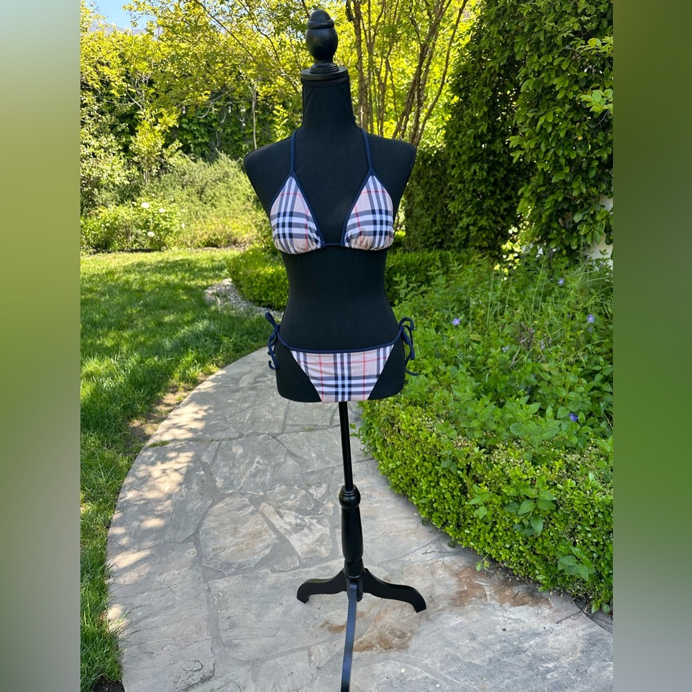 Burberry check two piuece swimsuit with navy trim